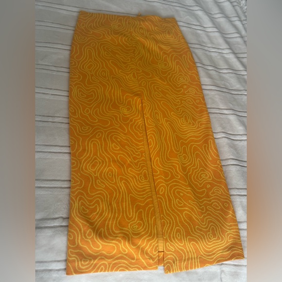 Zara Orange Abstract Printed Cutout Tie Waist Midi Skirt |M| - Picture 9 of 10